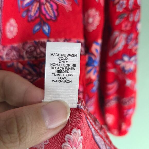 Cato Womens Red Blue Floral Paisley Print Tie Front Kimono Top Size XL - Picture 8 of 8